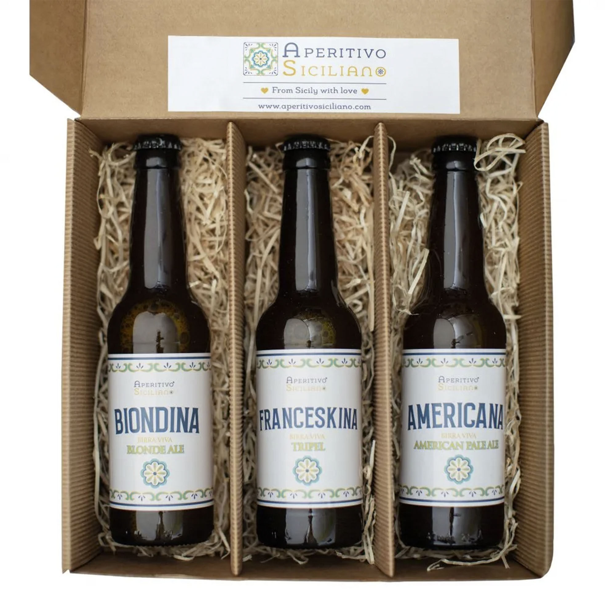 Pasticceria e Prodotti Tipici Artigianali Siciliani 1 Box Degustazione - 3 birre Aperitivo Siciliano da 33 cl - made in Italy